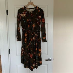 olive green floral midi dress